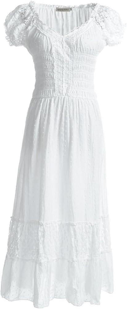 Anna-Kaci Renaissance Peasant Maiden Boho Inspired Cap Sleeve Lace Trim Dress | Amazon (US)