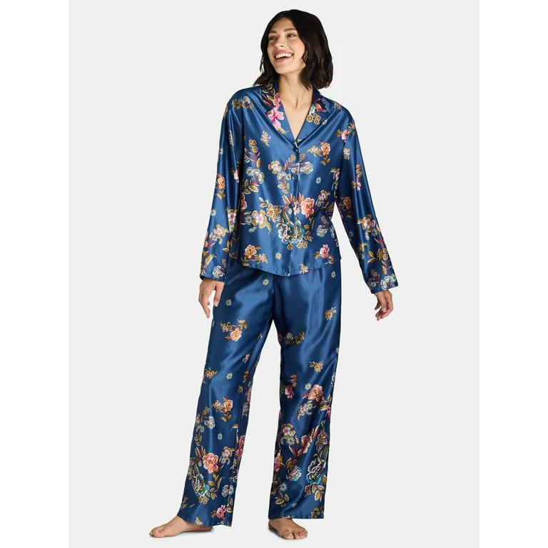 The Pioneer Woman Satin Notch Collar Top and Pants Pajama Set, 2-Piece, Women's, Sizes S-3X | Walmart (US)