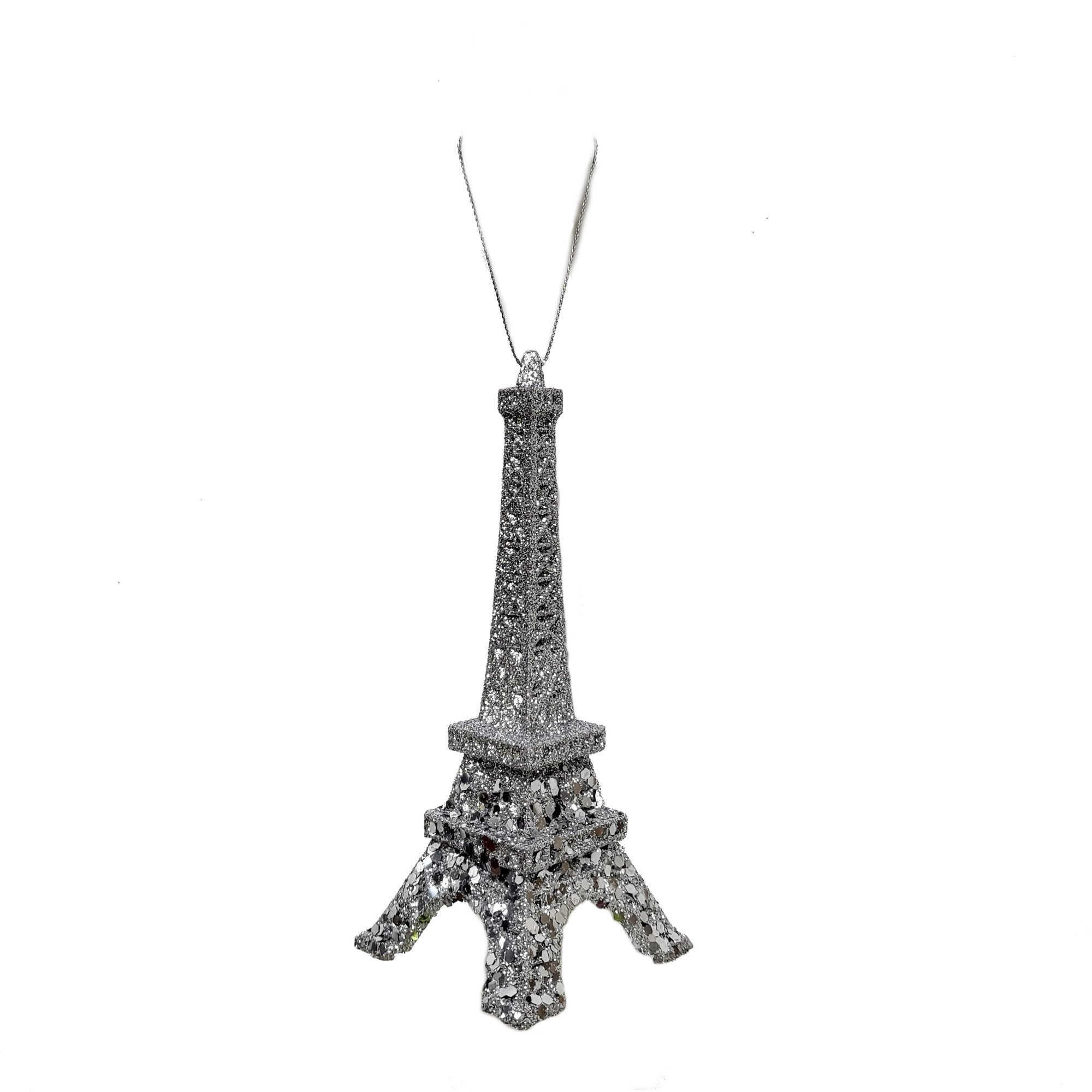 Silver Glitter Eiffel Tower Themed Christmas Ornament, 6.25 in, by Holiday Time | Walmart (US)
