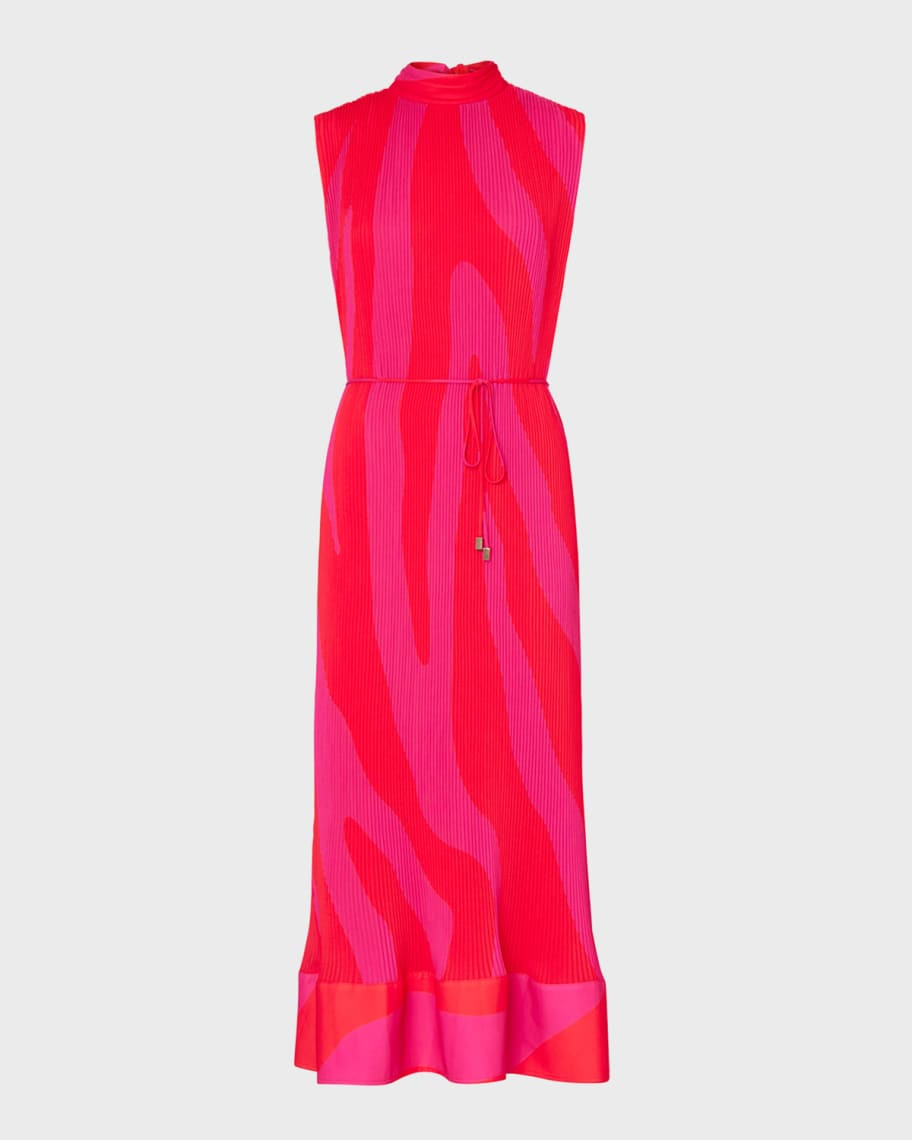 Milly Melina Pleated Zebra-Print Midi Dress | Neiman Marcus