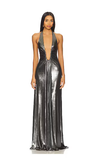 The Jennifer Foil Jersey Dress in Black | Revolve Clothing (Global)
