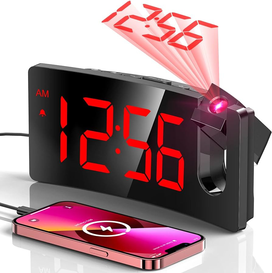 Projection Alarm Clock, Digital Clock with 180° Rotatable Projector, 3-Level Brightness Dimmer, ... | Amazon (US)