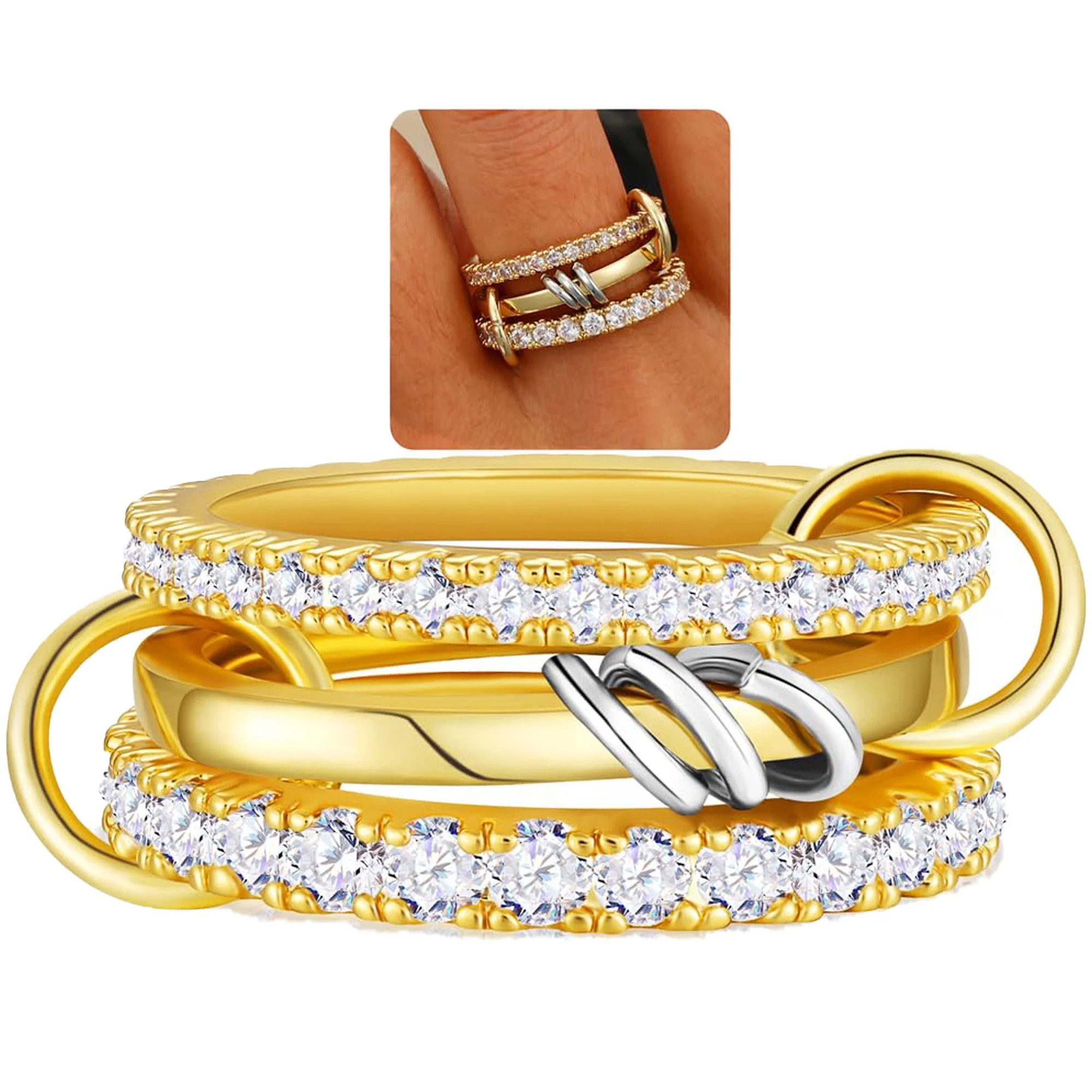 APSVO 18K Gold Plated Stackable Rings for Women Mom Non Tarnish Cubic Zirconia Interlocked Knuckl... | Walmart (US)