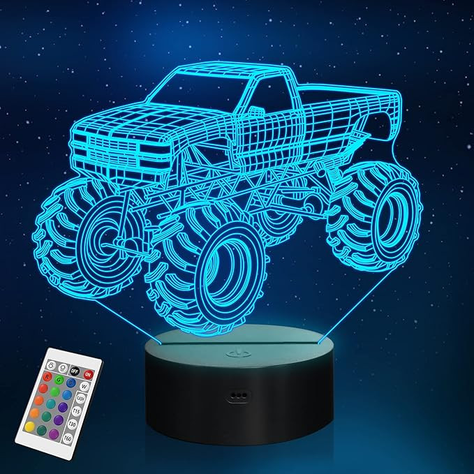 YuanDian 3D Night Lights for Children, Kids Night Lamp, Monster Trucks for Boys, 16 LED Colors Ch... | Amazon (US)