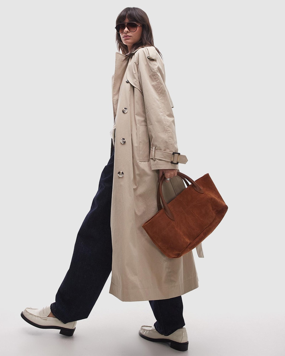 TOPSHOP - Longline Oversized Trench Coat - Trench Coats (Stone) Longline Oversized Trench Coat | THE ICONIC (AU & NZ)
