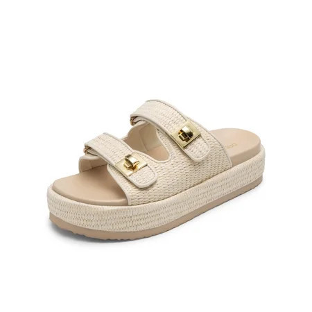 DREAM PAIRS Platform Sandals Women Raffia Espadrilles Summer Comfortable Wedge Sandals Beach Vacation Adjustable Buckle Cute Slide Sandals | Walmart (US)