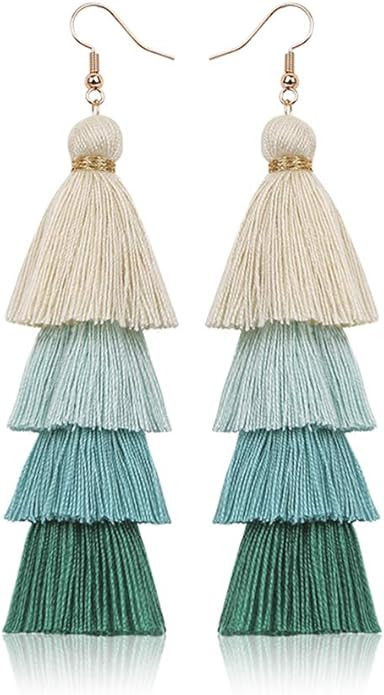 Loveliome Long Dangle Earrings for Women, Bohemian Colorful Layered Tassel Drop Earrings | Amazon (US)