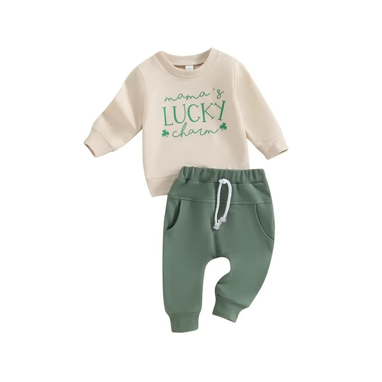 WERNZATT Toddler Baby Boy St Patrick's Day Outfits Letter Print Lucky Charm Long Sleeve Sweatshir... | Walmart (US)