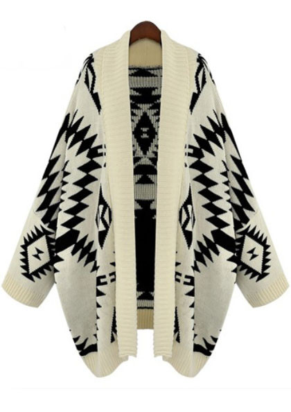 Apricot Batwing Long Sleeve Geometric Cardigan Sweater | SHEIN