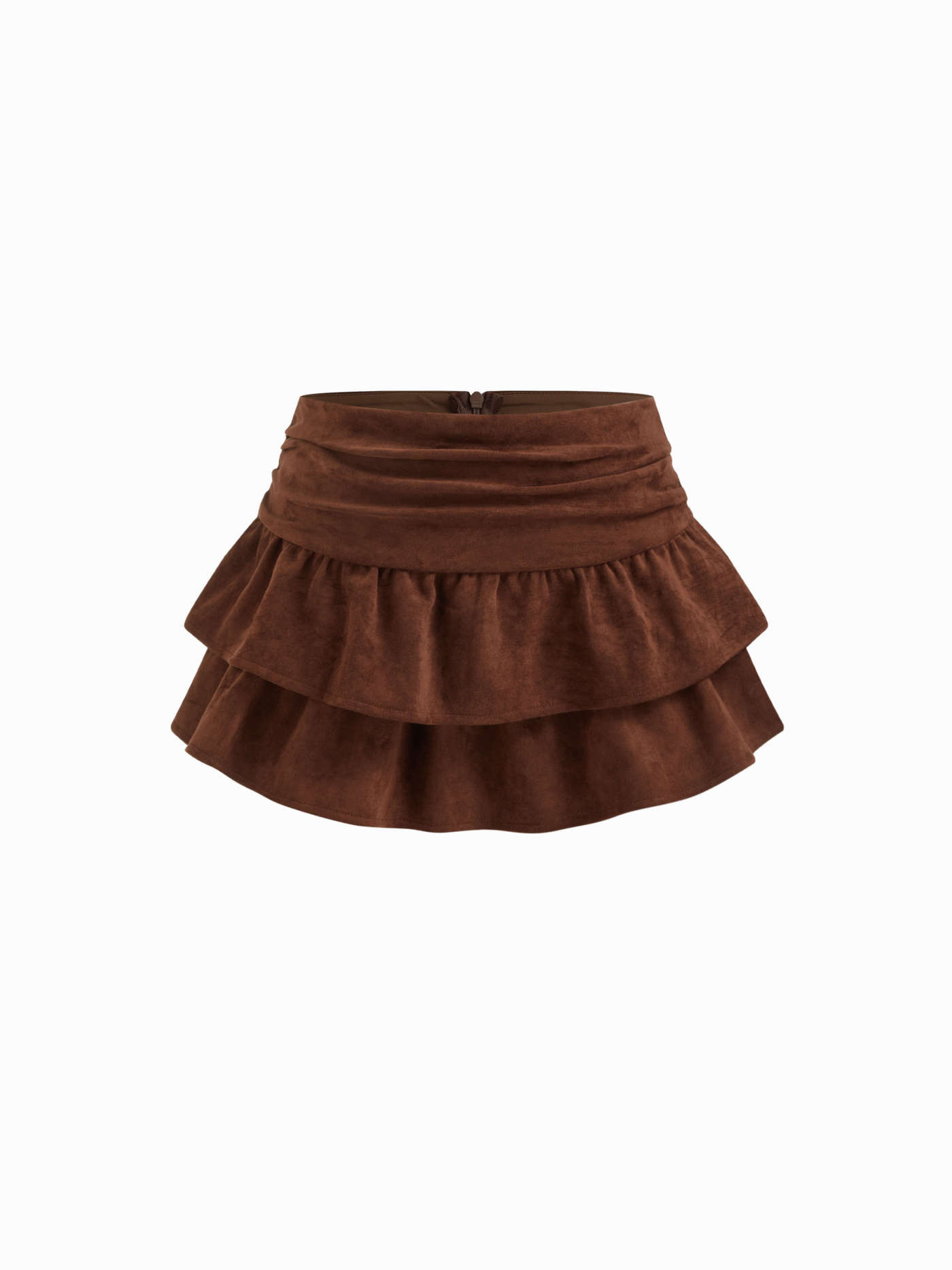 Suede Low Rise Ruched Layered Mini Skirt | Cider
