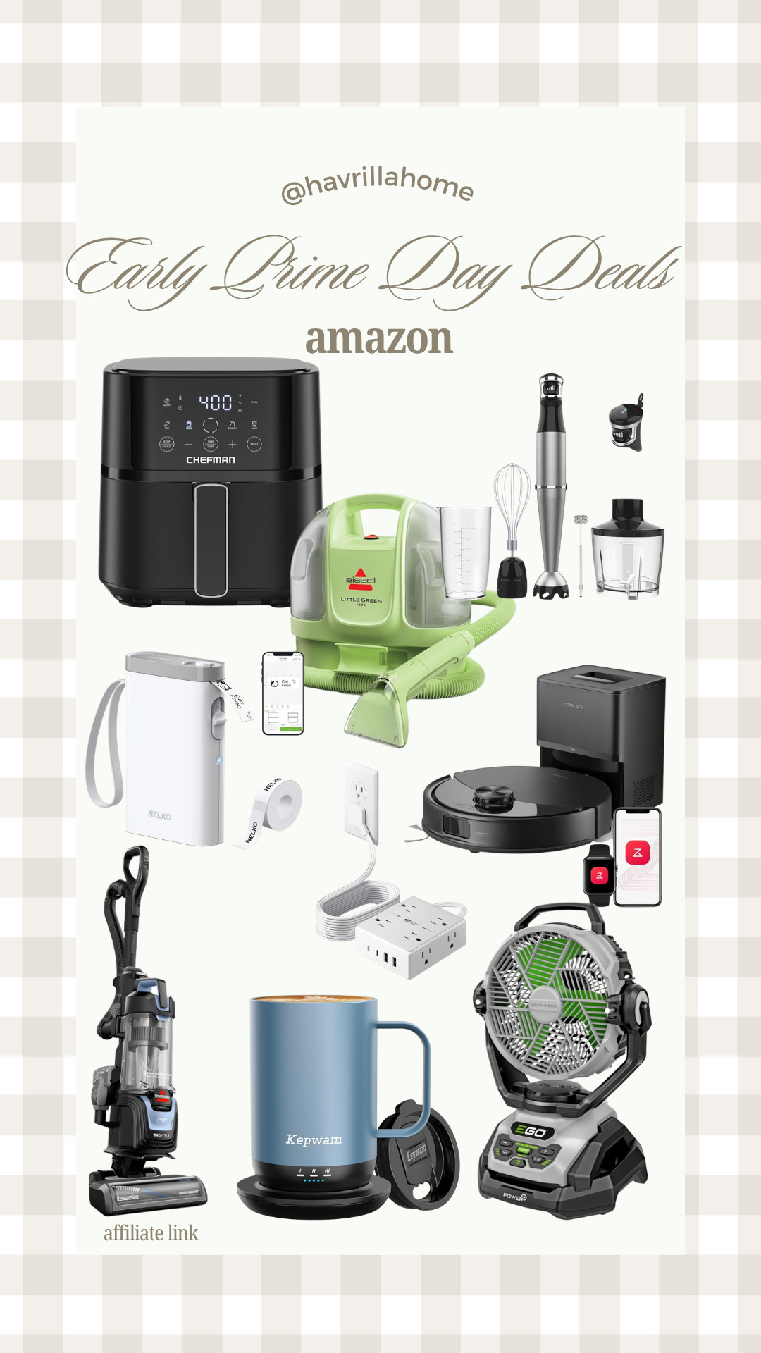 Early Prime Day Deals (Home & Tech):
Amazon Prime Day deals, home gadgets, cleaning essentials, robot vacuum, cordless vacuum, air fryer deals, immersion blender, carpet cleaner machine, label maker, smart home finds, portable fan, coffee warmer mug, power strip organizer, household essentials, Prime Day must haves

#LTKHome #LTKSaleAlert