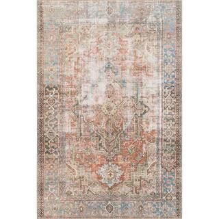 LOLOI II Loren Terracotta/Sky 8 ft. 4 in. x 11 ft. 6 in. Traditional Polyester Area Rug LORELQ-15... | The Home Depot