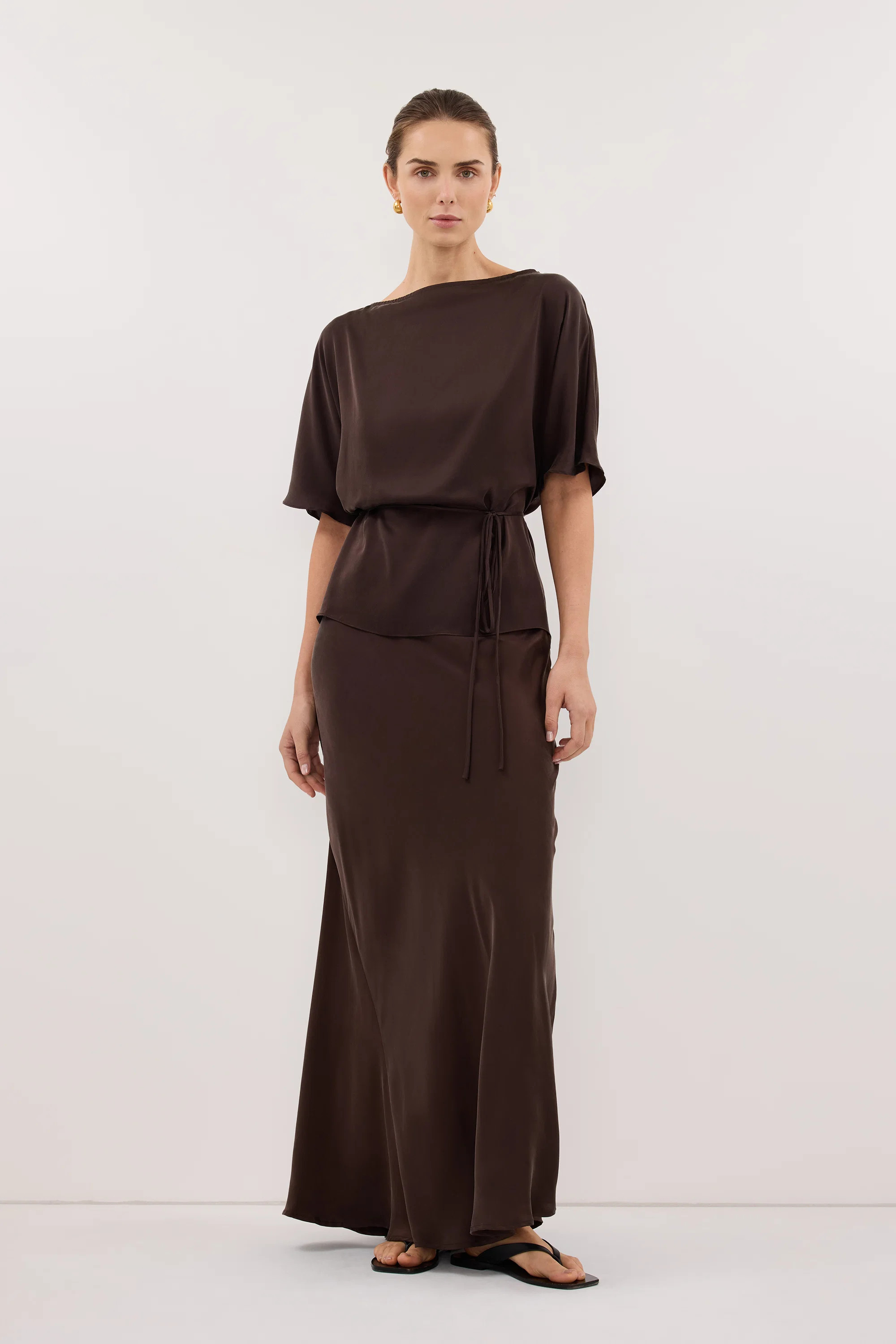 CORY B CHOC SILK ASYM BATWING TOP | DISSH