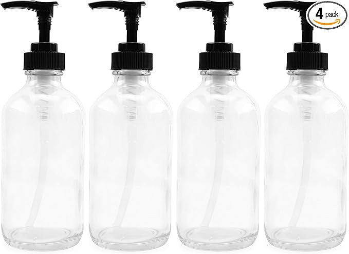 8oz Clear Glass Pump Bottles (4-Pack w/Black Plastic Pumps), Great as Essential Oil Bottles, Loti... | Amazon (US)