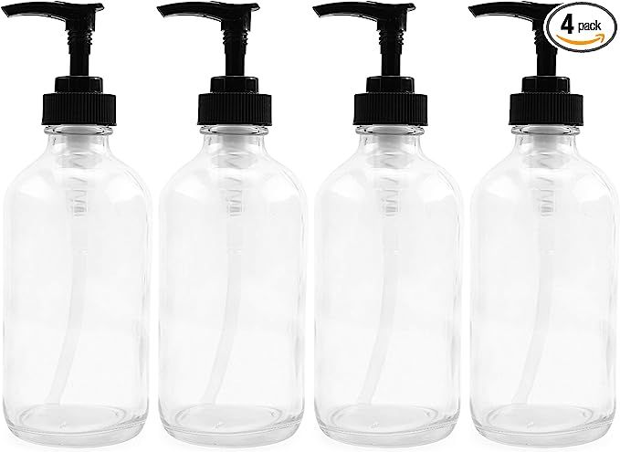 8oz Clear Glass Pump Bottles (4-Pack w/Black Plastic Pumps), Great as Essential Oil Bottles, Loti... | Amazon (US)