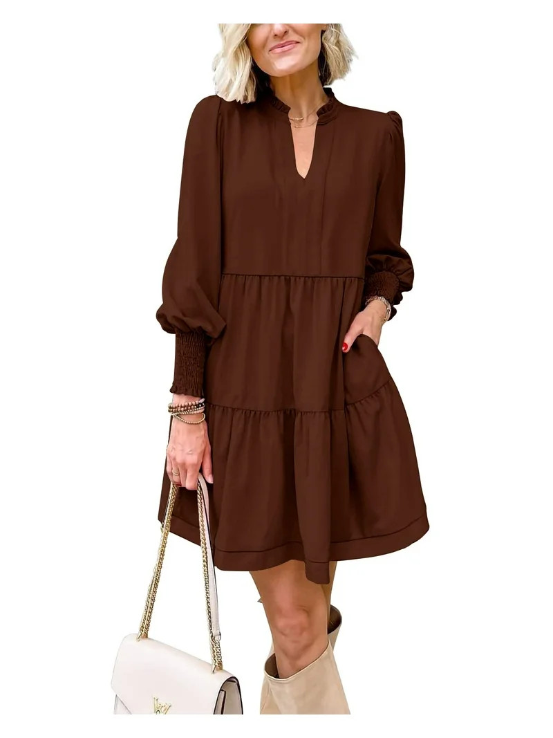 Sherrylily Womens Fall Long Sleeve Dress Casual Loose Ruffle Tiered Fashion Dresses | Walmart (US)