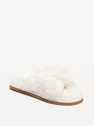 Faux-Fur Cross-Front Slippers | Old Navy (US)