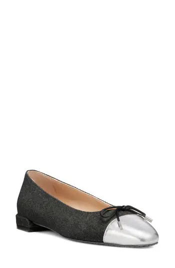 Stuart Weitzman Sleek Cap Toe Bow Flat in Black/silver at Nordstrom Rack, Size 5 | Nordstrom Rack