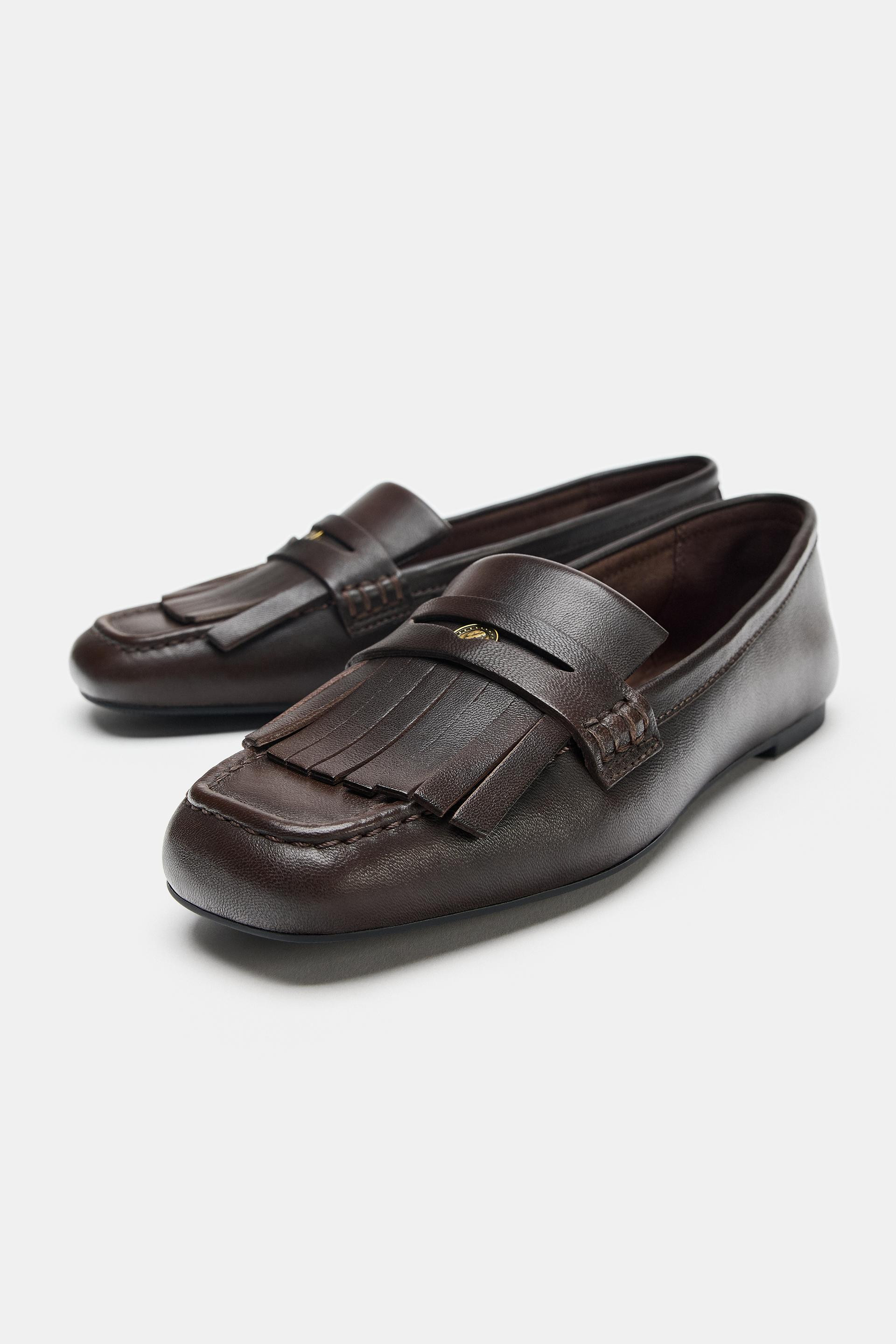 Zara - Fringe Leather Loafers - Brown - 8 - Woman | Zara US