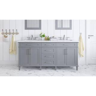 Home Decorators Collection Sonoma 72 in. Double Sink Freestanding Pebble Gray Bath Vanity with Ca... | The Home Depot