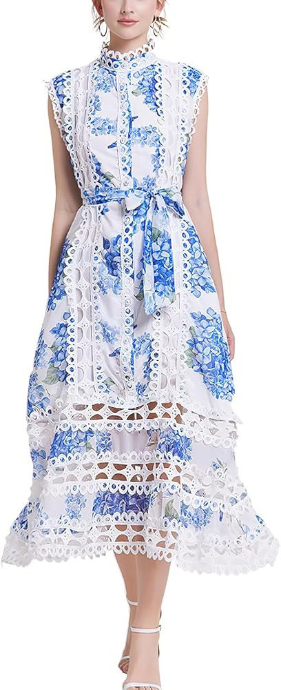 ebossy Women's Boho Summer Hollow Out Lace Dress Casual Loose Eyelet Button Up Party Vacation Shi... | Amazon (US)