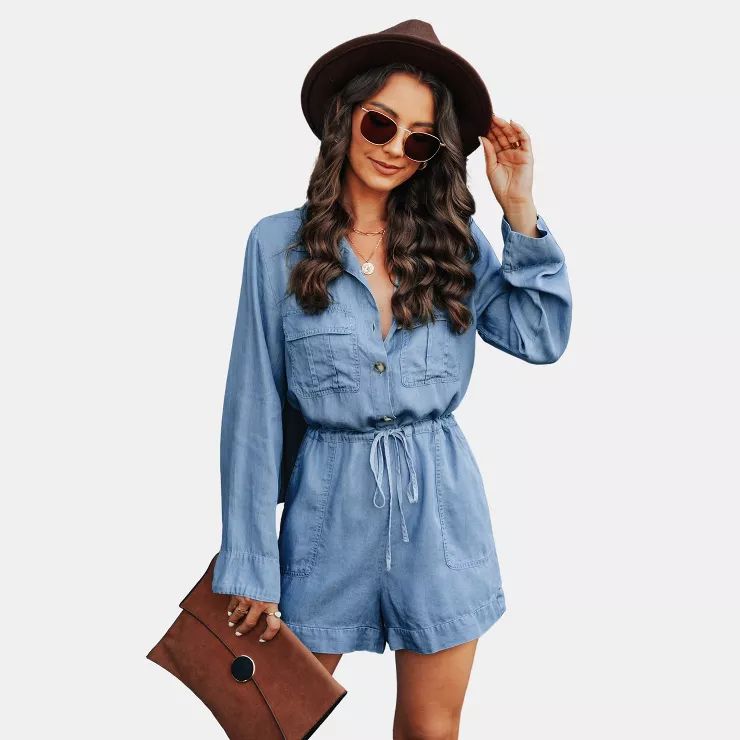 Women's Denim Drawstring Romper - Cupshe | Target