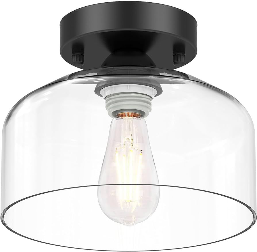 Semi Flush Mount Ceiling Light - Clear Glass Pendant Lamp Shade, Matte Black Finish, Modern Farmh... | Amazon (US)