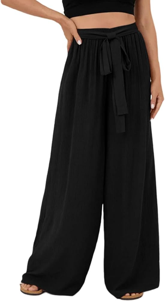 Dokotoo Womens High Waist Wide Leg Pants Flowy Casual Loose Spring Summer Solid Trousers with Poc... | Amazon (US)
