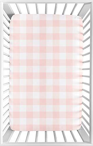 Sweet Jojo Designs Pink Buffalo Plaid Check Girl Fitted Mini Crib Sheet Baby Nursery for Portable... | Amazon (US)