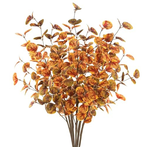 obbsie 6pcs Artificial Fall Eucalyptus Leaves Stems 30" Faux Fall Leaf Fall Branches Autumn Decorations for Home Fall Floral Arrangements Farmhouse Table Centerpiece Decor, Yellow | Amazon (US)