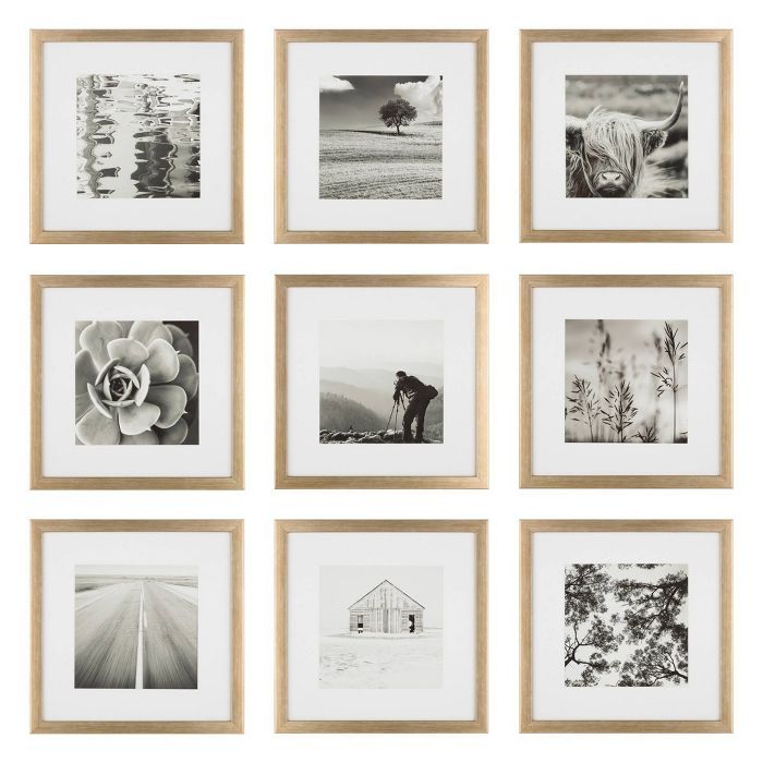 (Set of 9) 12&#34; x 12&#34; Gallery Grid Kit Gold - Instapoints | Target