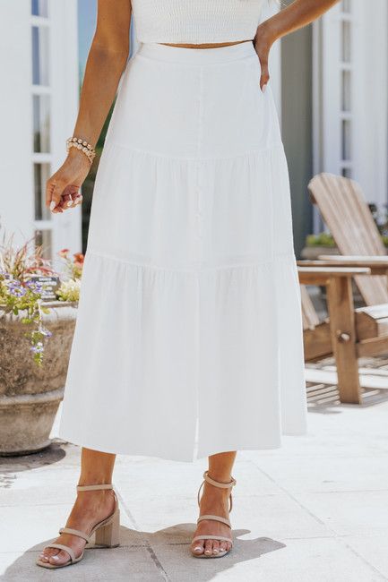 Noa Button-Down White Tiered Maxi Skirt | Magnolia Boutique