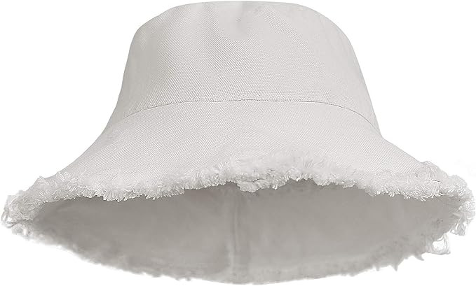 Womens Bucket-Hat Distressed Sun-Protection Washed-Cotton - Summer Wide Brim Beach Cap(7 1/8 Size... | Amazon (US)