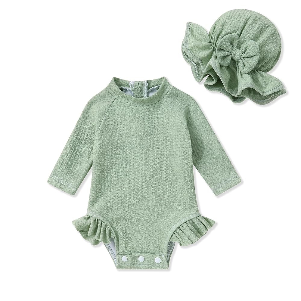 YOUNGER TREE Infant Baby Girls Swimsuit Long Sleeve Swimsuits One Piece Swimsuit Solid Color Bath... | Amazon (US)