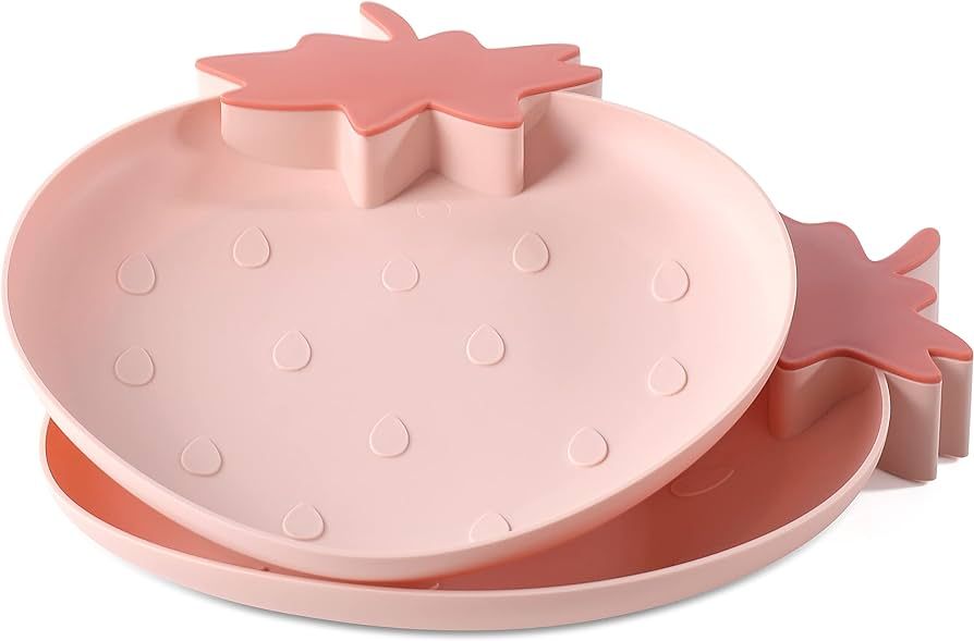 Kawaii Strawberry Plastic Trays Snack Plates Kitchen Bowls,2 Pack Plastic Plates Serving Platters... | Amazon (US)