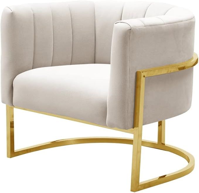 TOV Furniture The Magnolia Collection Modern Living Room Accent Chair, Textured Cream & Gold | Amazon (US)