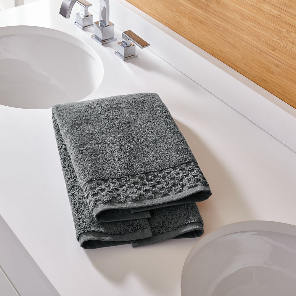 Zero Twist Quick Dry Dark Grey Hand Towel | Crate & Barrel