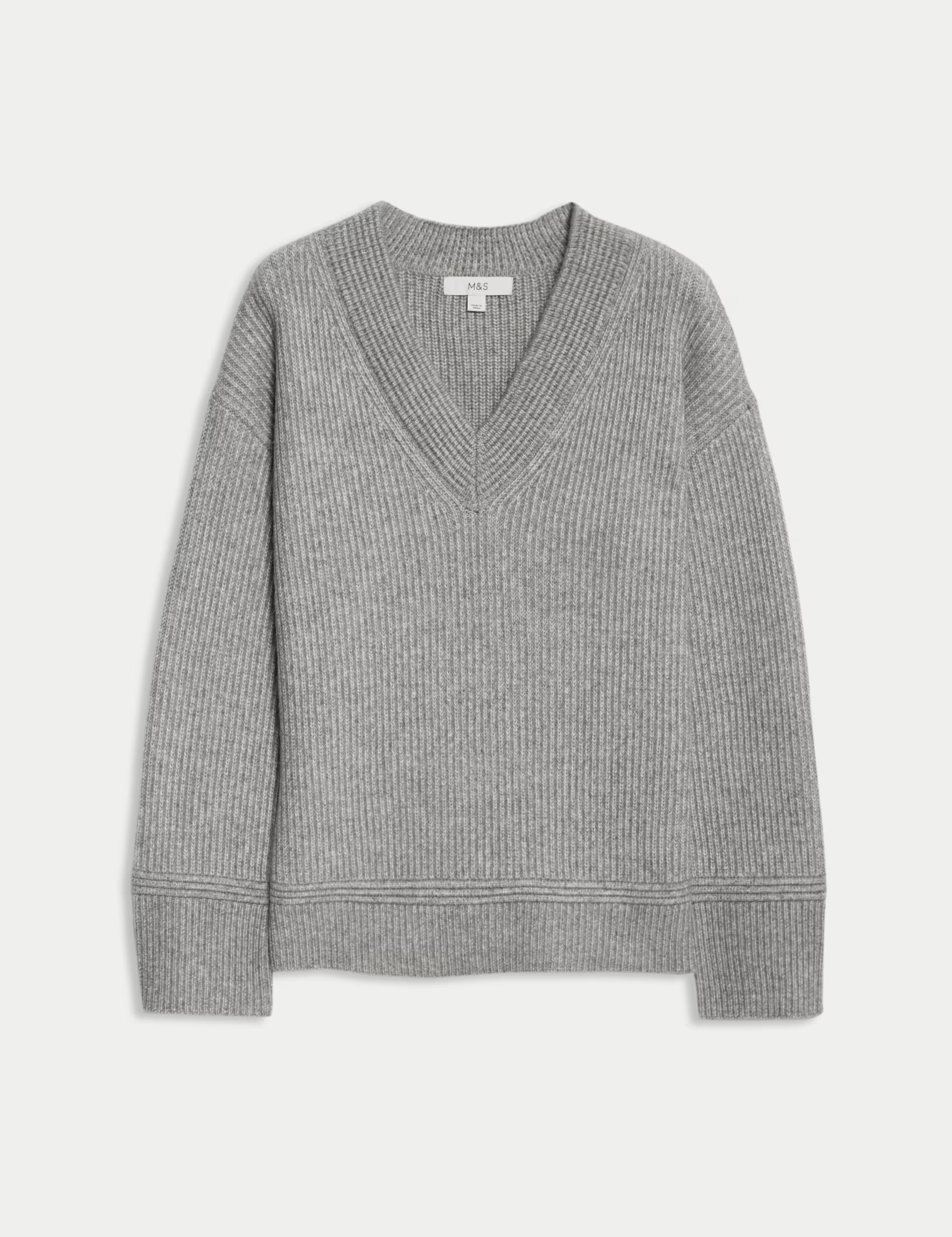 Cloud-Yarn Ribbed V-Neck Jumper | Marks & Spencer (UK)