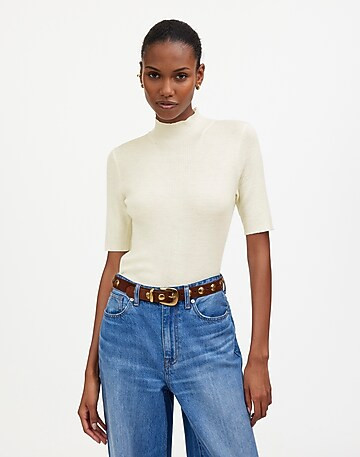 Ribbed Merino Wool Mockneck Sweater Tee | Madewell | Madewell