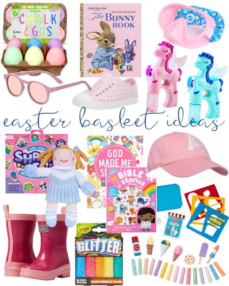 Easter basket ideas | Easter 2024 | bunny | basket | kids | eggs | springtime | sunglasses | truck | hat | bible stories | art kit | bunny book | rainboots | chalk set | goggles | native shoes | pool toys | plush toy 

#LTKSpringSale #LTKkids #LTKbaby