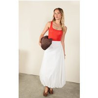 White Cotton Puffball Maxi Skirt, White | PrettyLittleThing UK