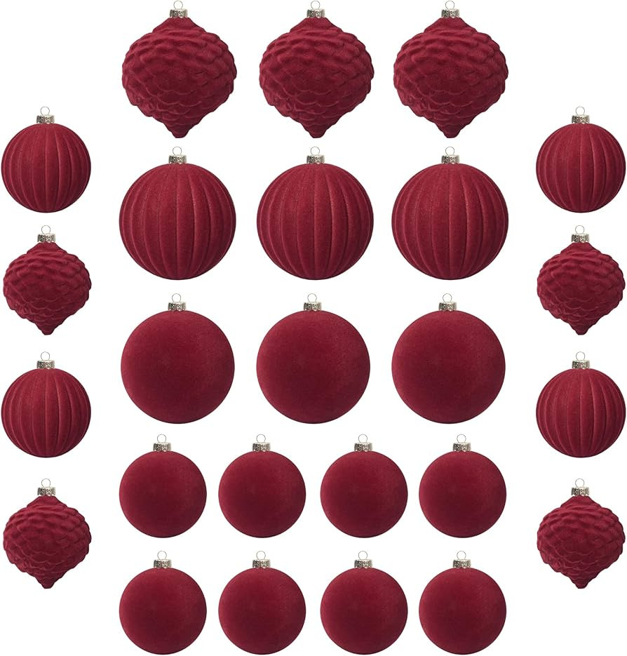 KI Store Velvet Christmas Balls Burgundy 25pcs Flocked Christmas Tree Ornaments Assortment for Xm... | Amazon (US)