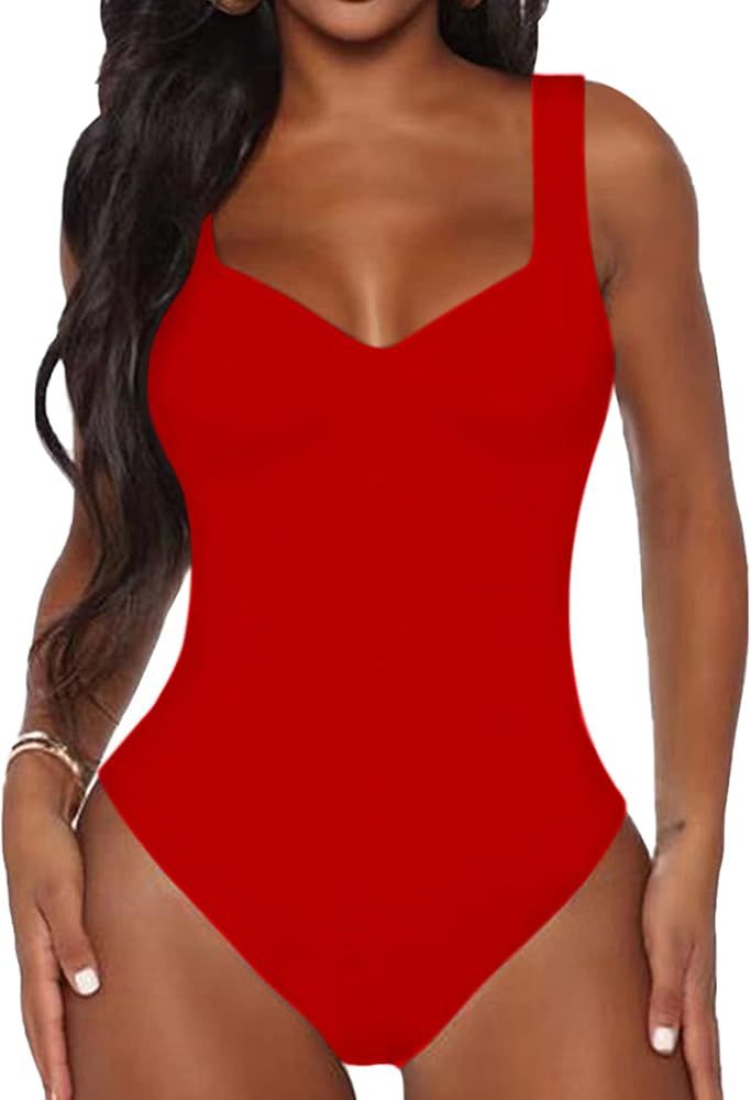 BelleLovin Women's Sweetheart Square V Neck sleeveless Tank Tops Bodysuits | Amazon (US)