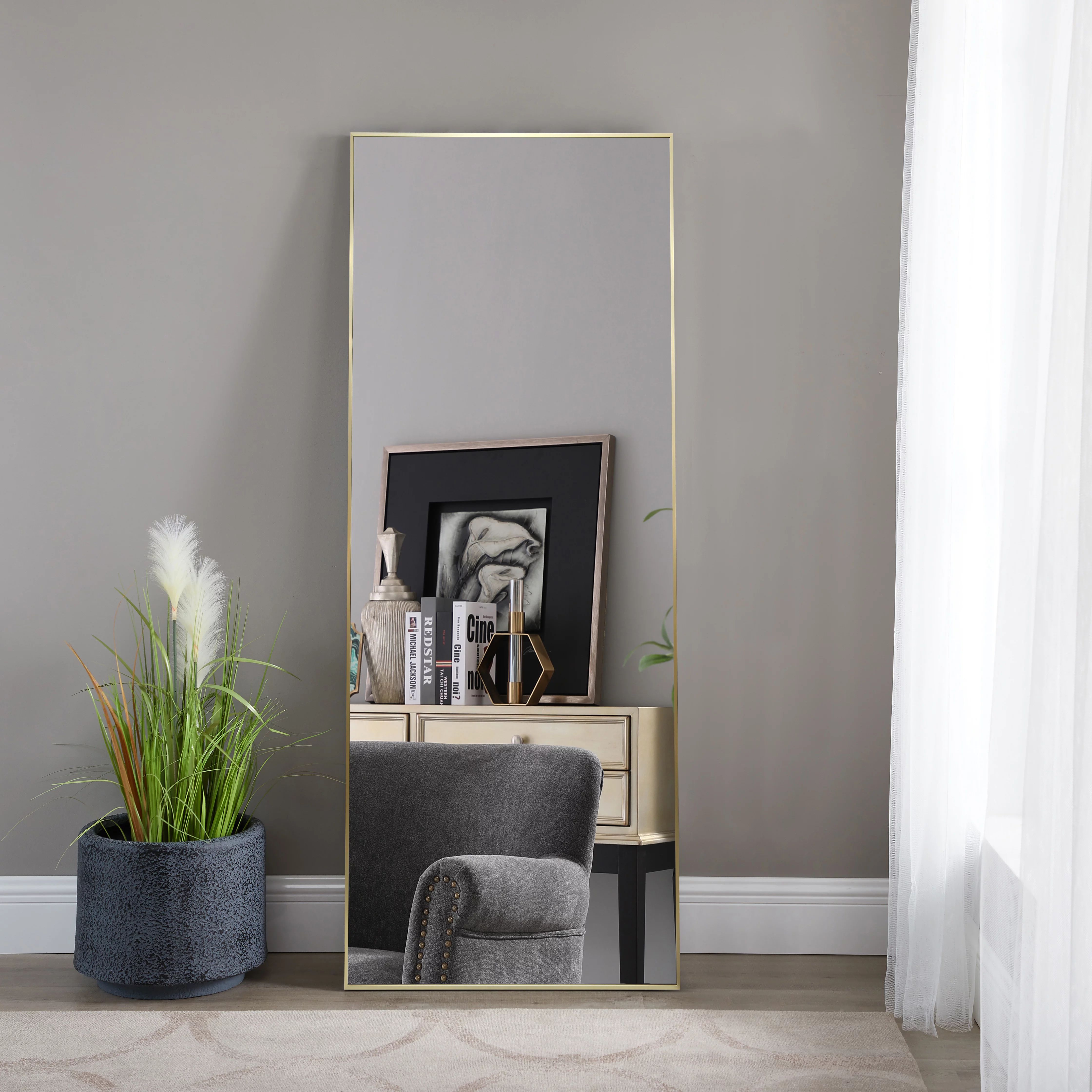 Better Homes & Gardens 27.00" x 70.00" Gold Modern Leaner Mirror - Walmart.com | Walmart (US)