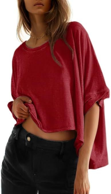 Dokotoo Summer Tops 2024 Womens Solid T Shirts for Women Loose Oversized Shirts Basic Tee | Amazon (US)