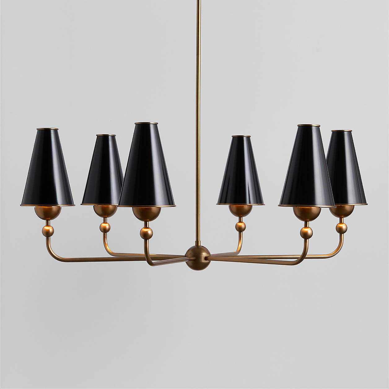 Everton Brass Round Chandelier Light with Black Metal Shades | Crate & Barrel | Crate & Barrel