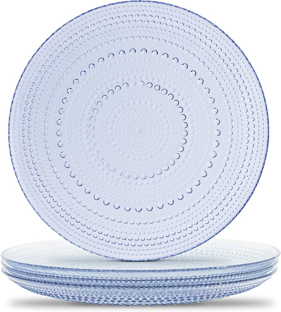 Yungala Blue Glass Plates set of 4 hobnail design textured plates with dot pattern blue glassware... | Amazon (US)