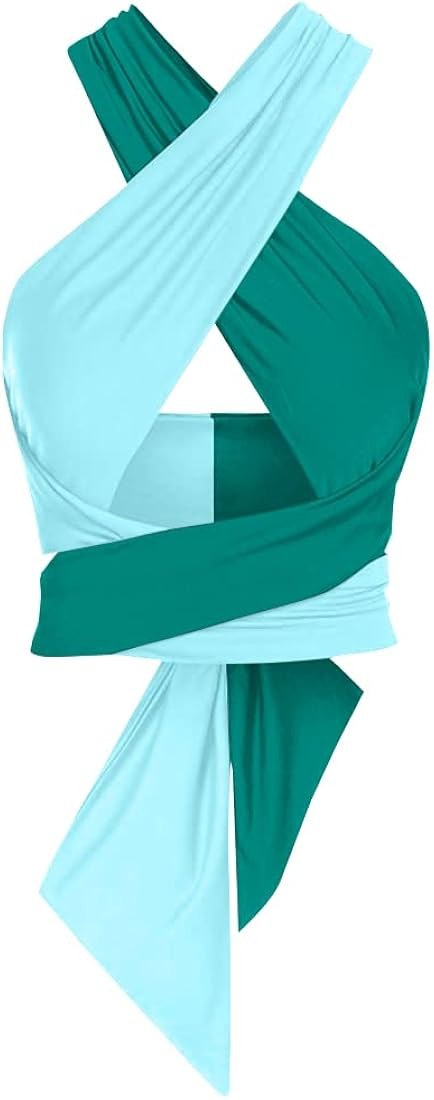 ZAFUL Women's Ribbed Halter Crop Top Criss Cross Ruched Lace-up Cami Bandana Top Cropped Tank Top | Amazon (US)