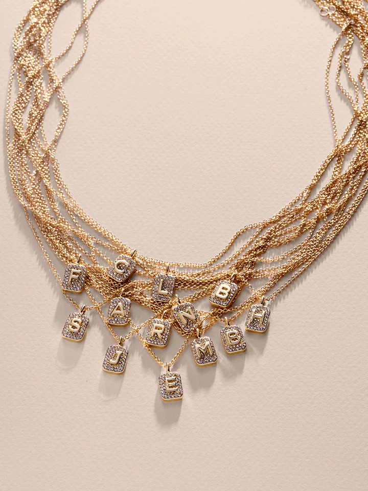 Tina Block Initial Necklace - Gold/Pavé | BaubleBar (US)