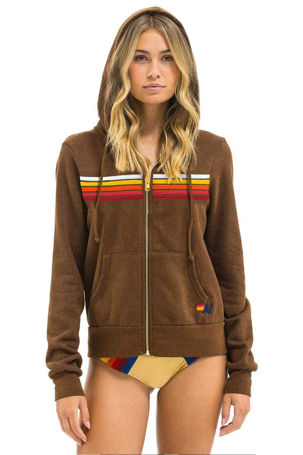 5 STRIPE HOODIE - CHOCOLATE // RAINBOW WHITE | Aviator Nation